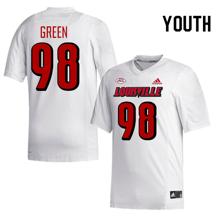 Youth #98 Adonijah Green Louisville Cardinals College Football Jerseys Stitched-White